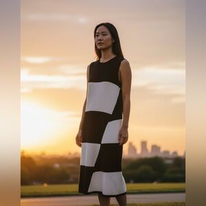 525 AMERICA BORN IN BKLYN Black White Block Color Sleeveless Dress Size Small